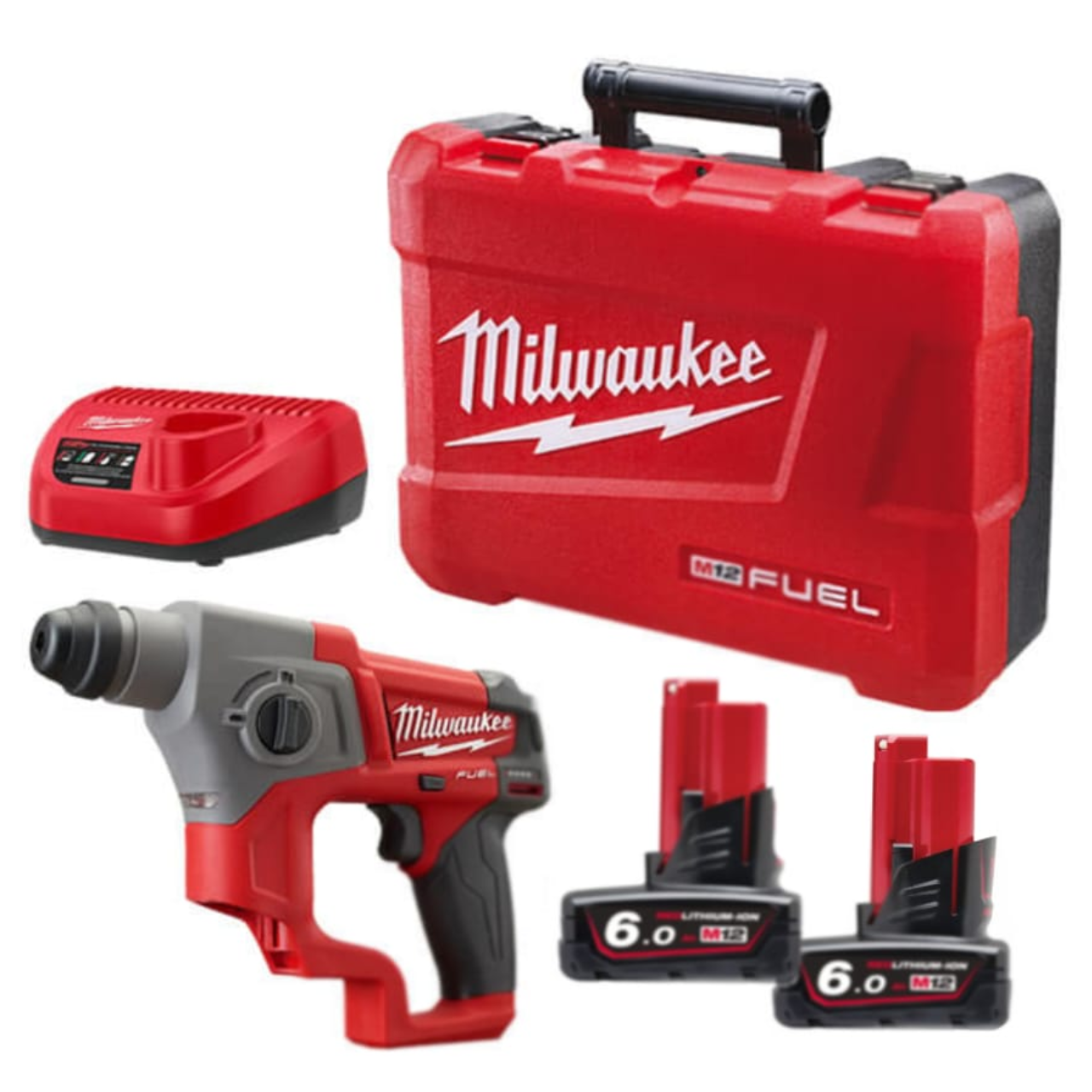 MILWAUKEE FUEL 13MM SDS-PLUS ROTARY HAMMER 2 X 12V 6.0AH LI-ION M12 CH-602C